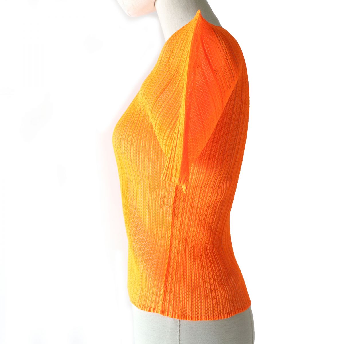 Issey Miyake Pleats Please Mesh T-shirt Neon Orange