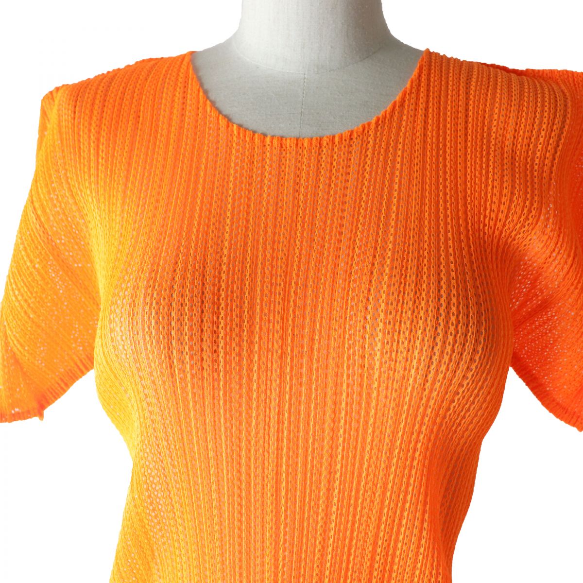 Issey Miyake Pleats Please Mesh T-shirt Neon Orange