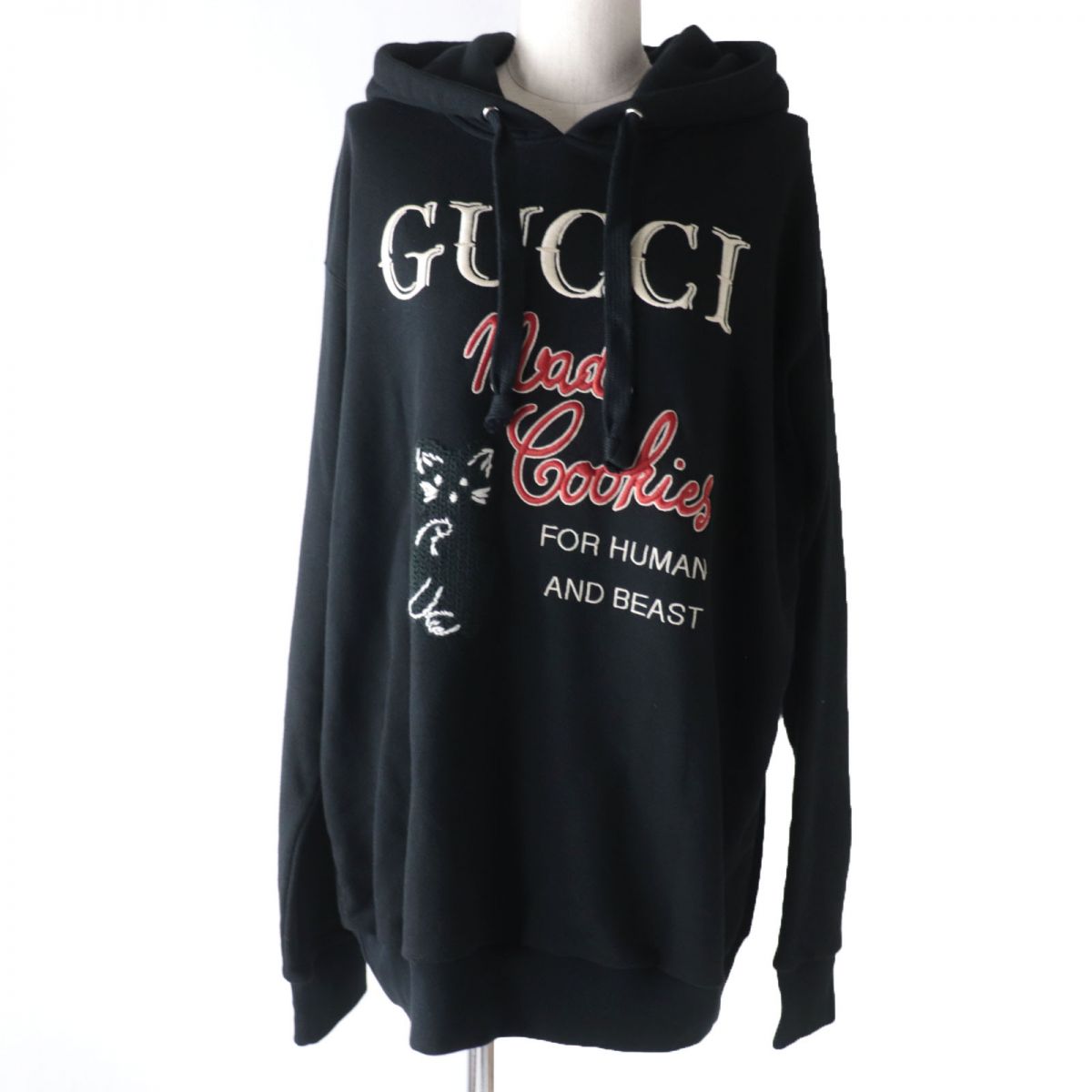 GUCCI Logo Embroidered Hoodie Black S