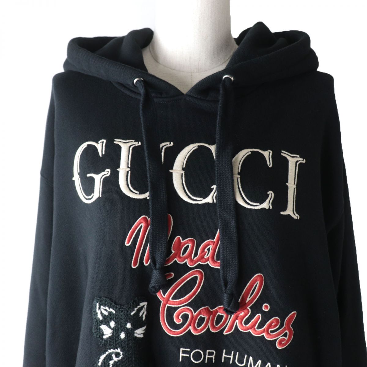 GUCCI Logo Embroidered Hoodie Black S