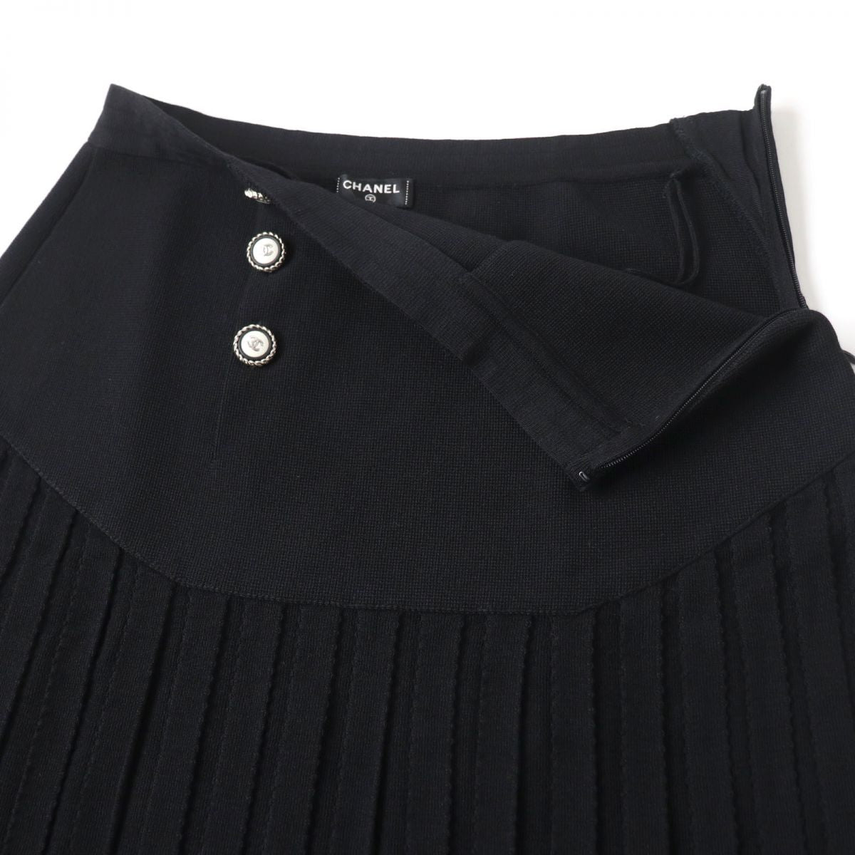 Chanel Wool Pleated Skirt Black Size 38