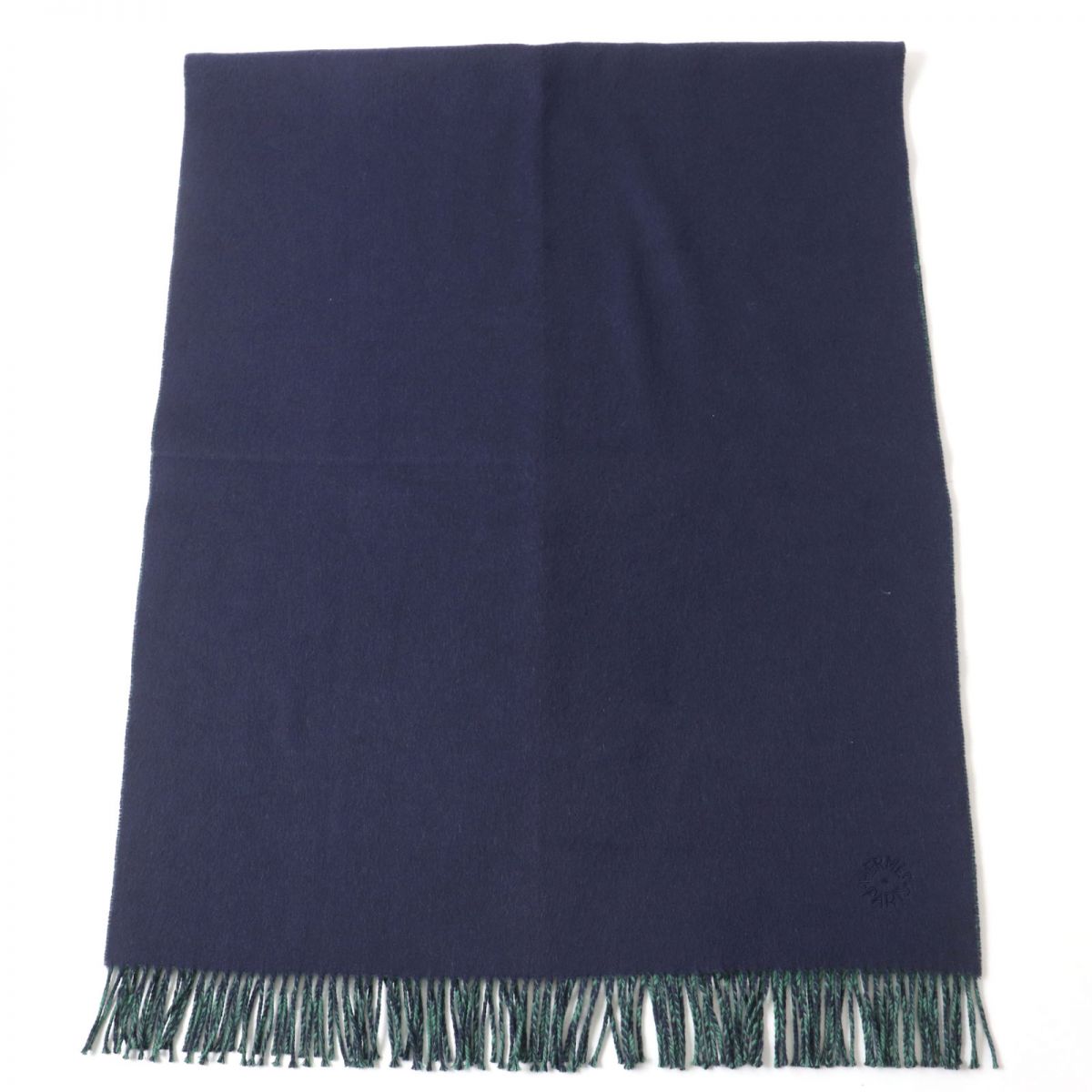 HERMES Cashmere Shawl Stole Scarf Navy Green