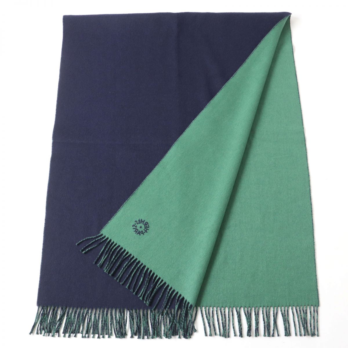 HERMES Cashmere Shawl Stole Scarf Navy Green