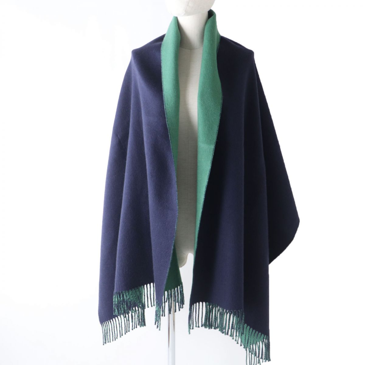 HERMES Cashmere Shawl Stole Scarf Navy Green