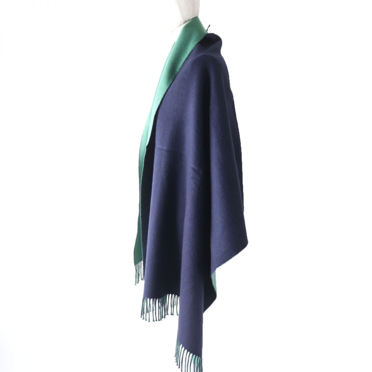 HERMES Cashmere Shawl Stole Scarf Navy Green