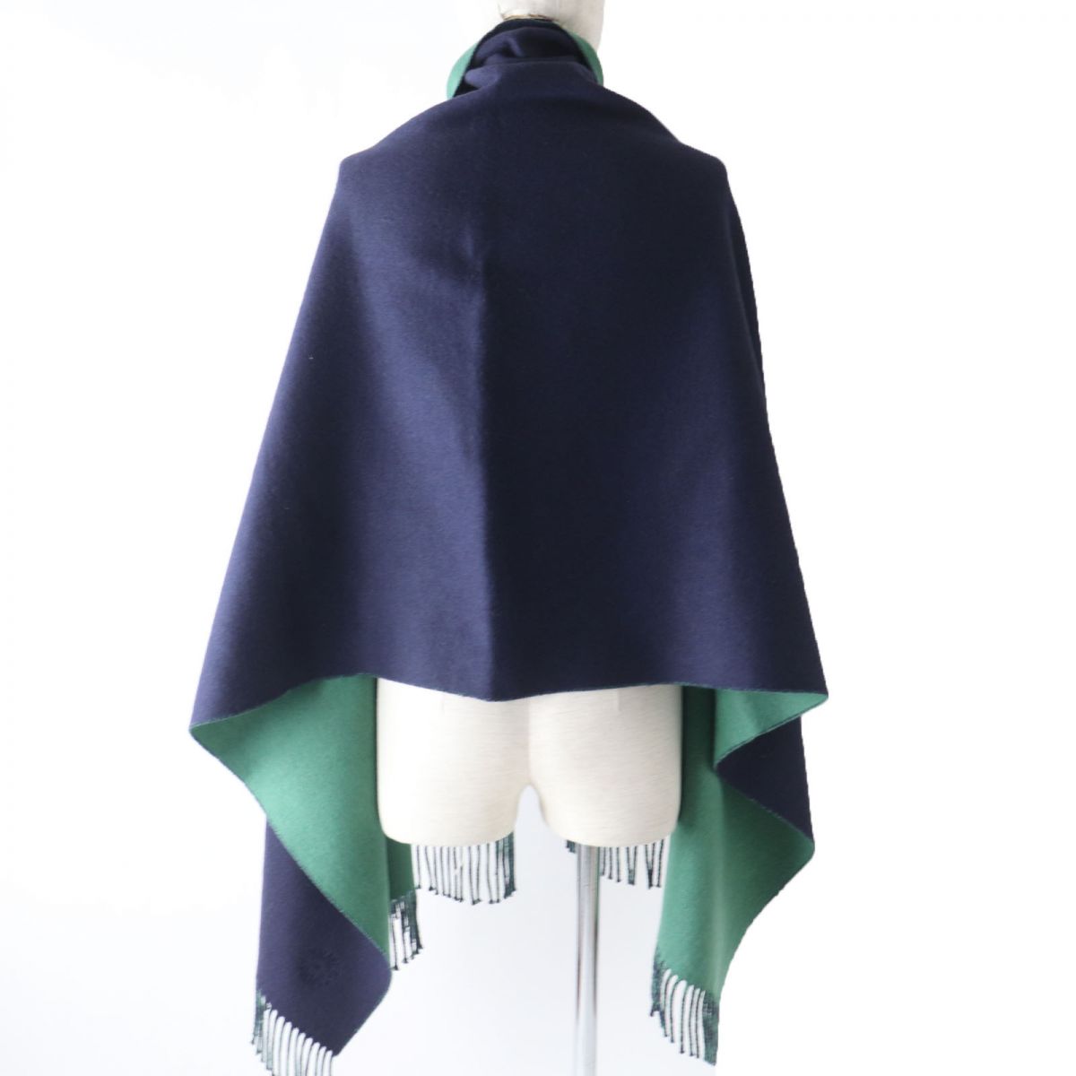 HERMES Cashmere Shawl Stole Scarf Navy Green