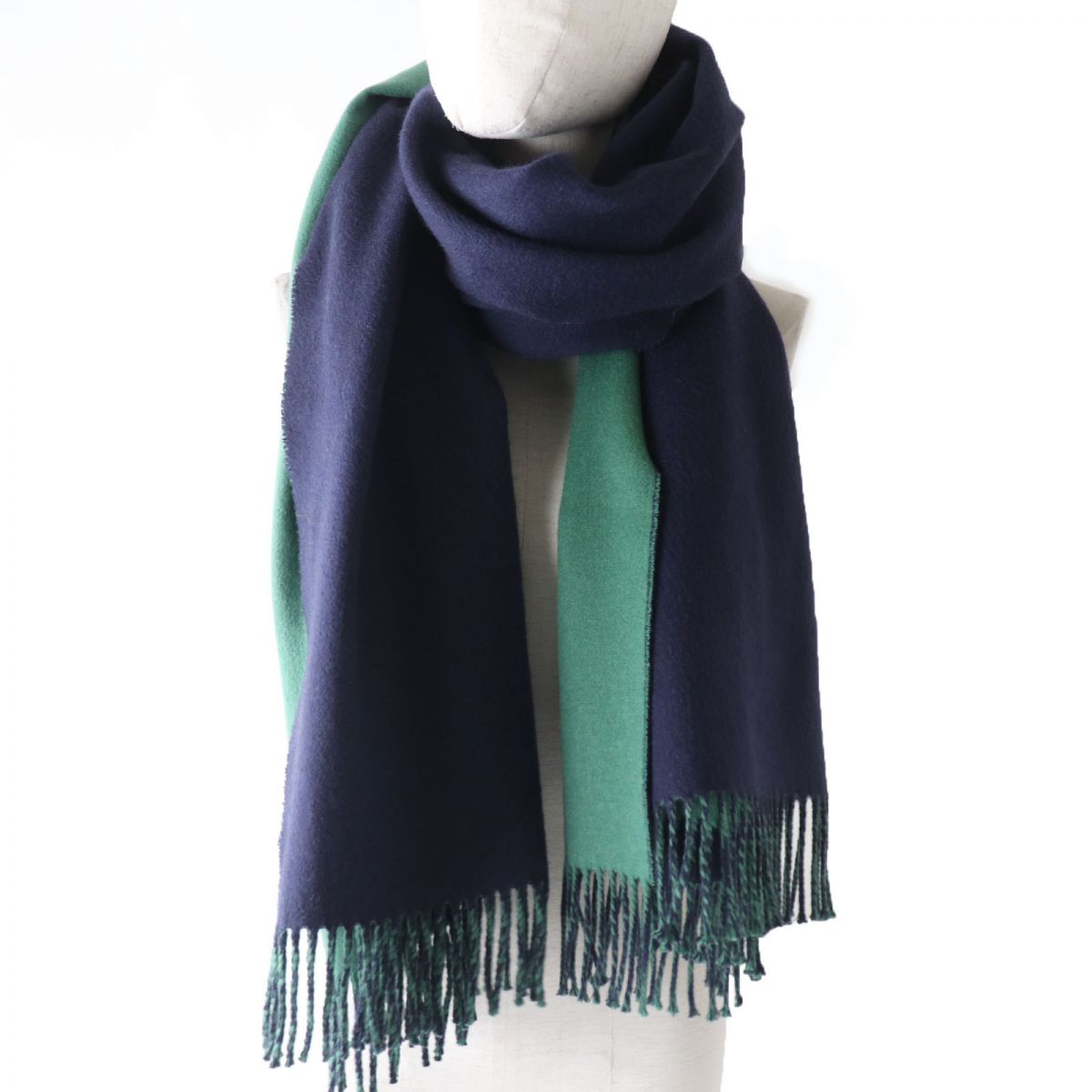 HERMES Cashmere Shawl Stole Scarf Navy Green