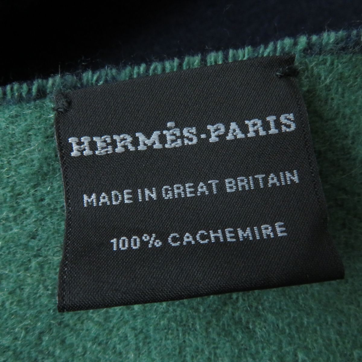 HERMES Cashmere Shawl Stole Scarf Navy Green