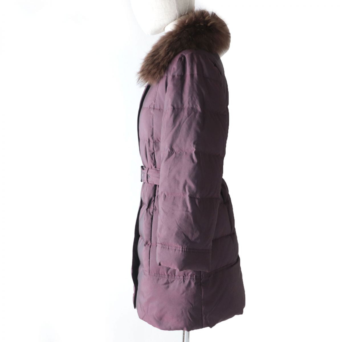 Burberry Down Coat with Raccoon Fur Collar, Bordeaux