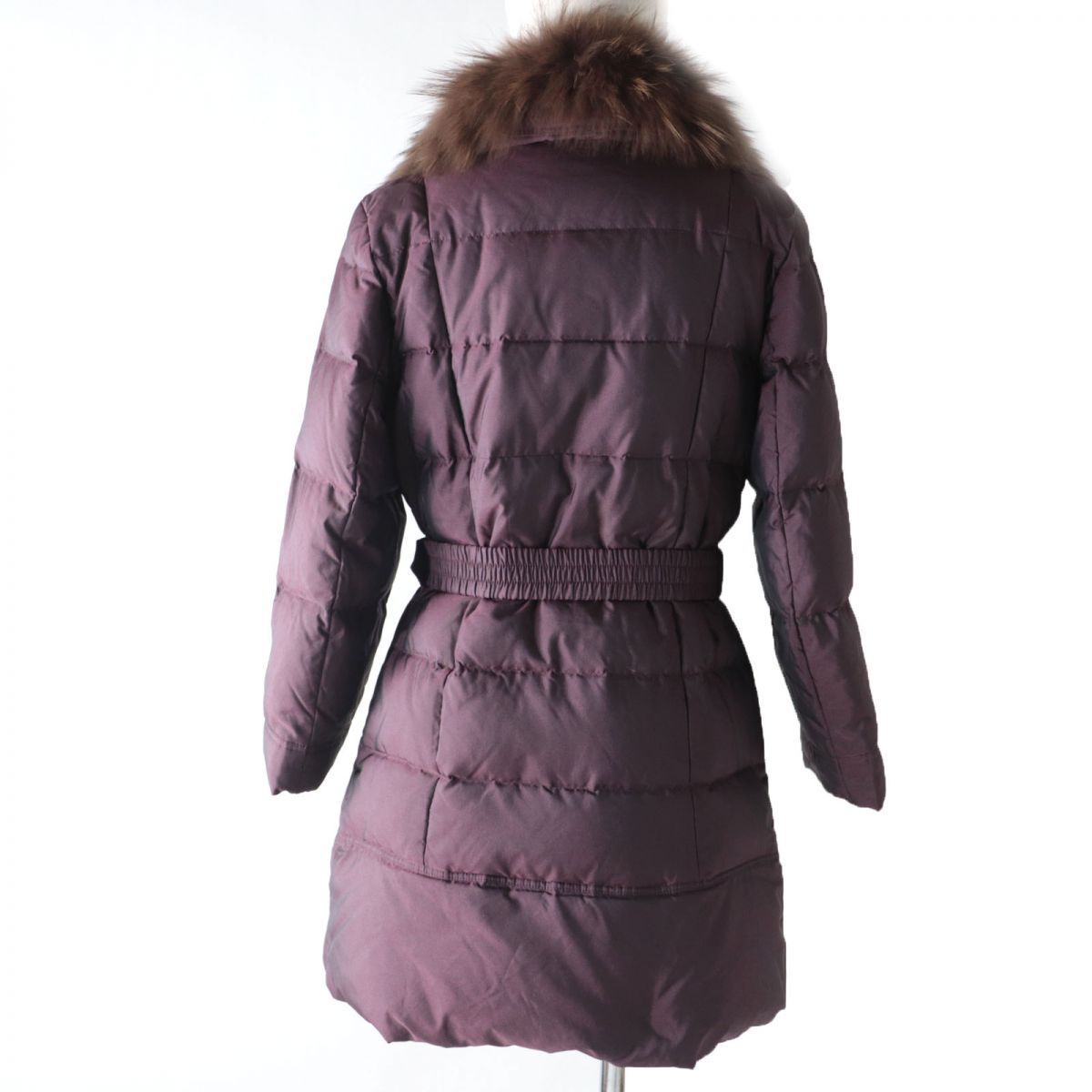 Burberry Down Coat with Raccoon Fur Collar, Bordeaux