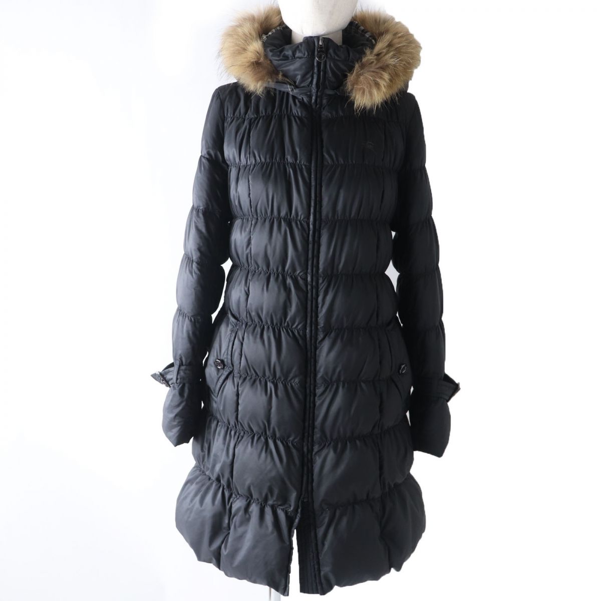 Burberry Raccoon Fur Hooded Down Coat, Black