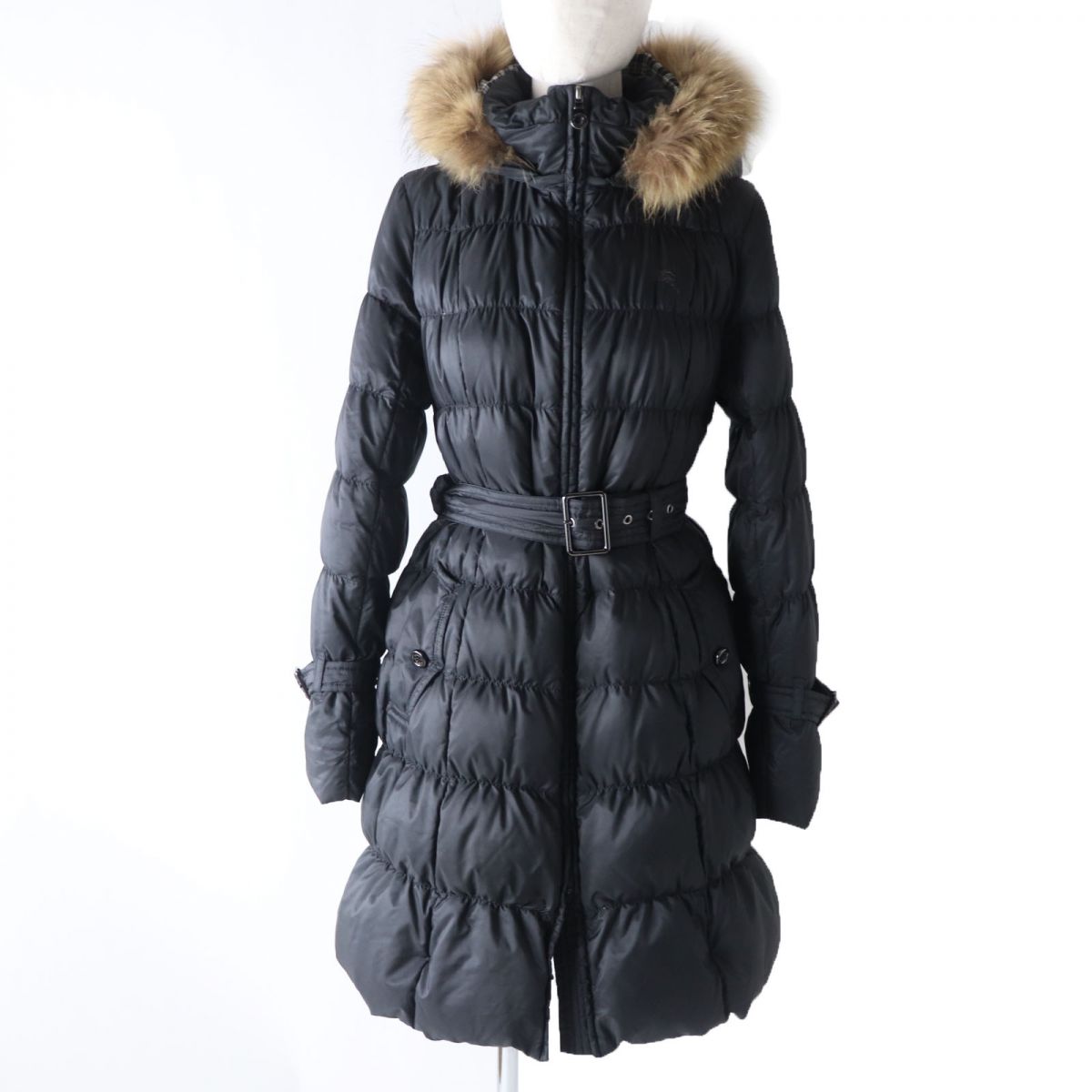 Burberry Raccoon Fur Hooded Down Coat, Black