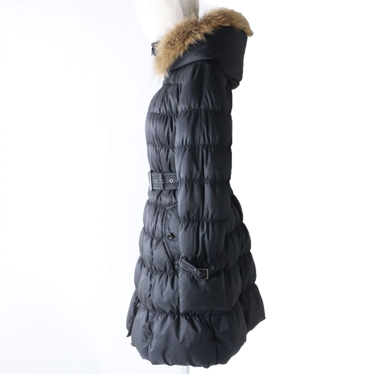 Burberry Raccoon Fur Hooded Down Coat, Black