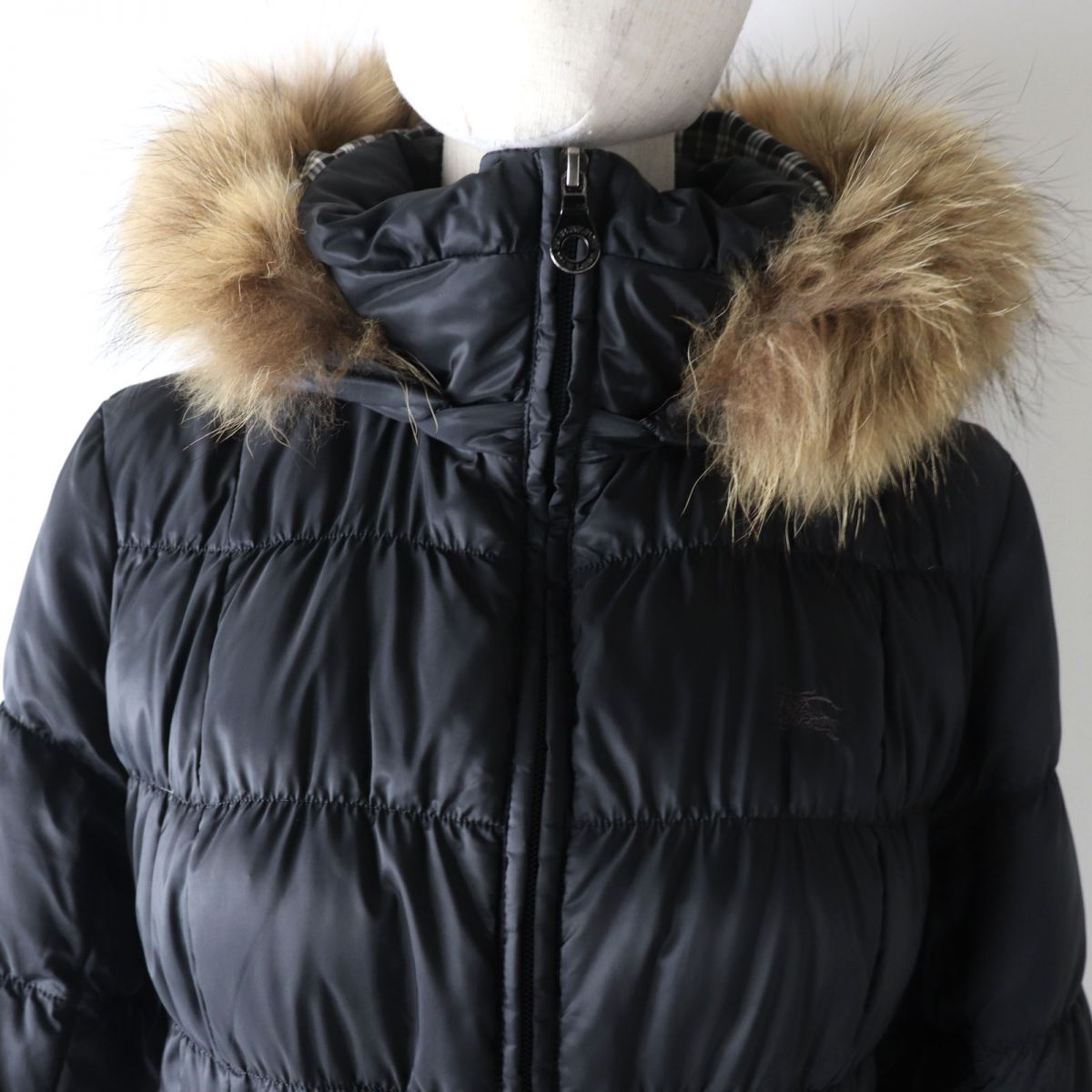 Burberry Raccoon Fur Hooded Down Coat, Black