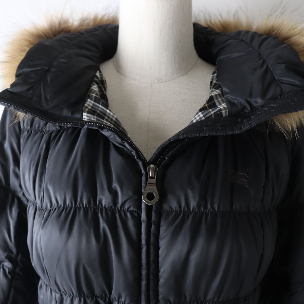 Burberry Raccoon Fur Hooded Down Coat, Black