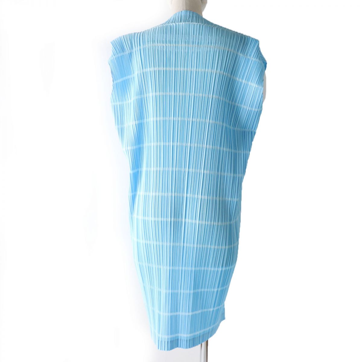 Issey Miyake Pleated Boat Neck Dress Light Blue