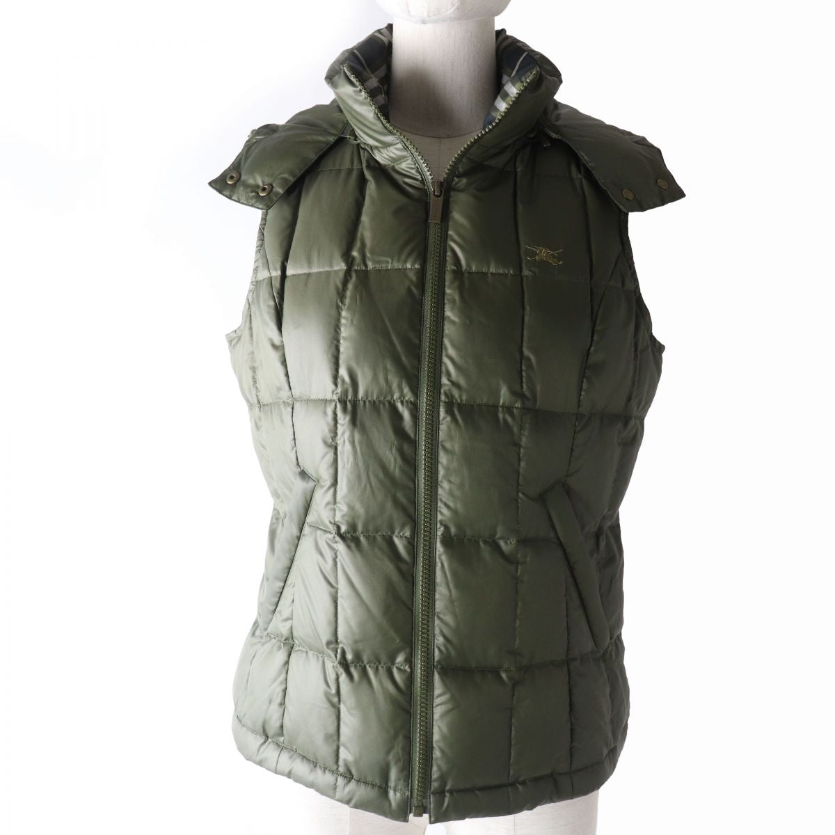 Burberry Hooded Down Vest Khaki M Women's