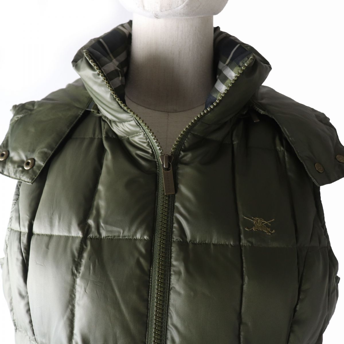 Burberry Hooded Down Vest Khaki M Women's