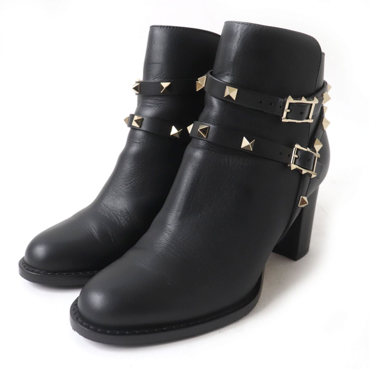 Valentino Rockstud Leather Short Boots Black 36