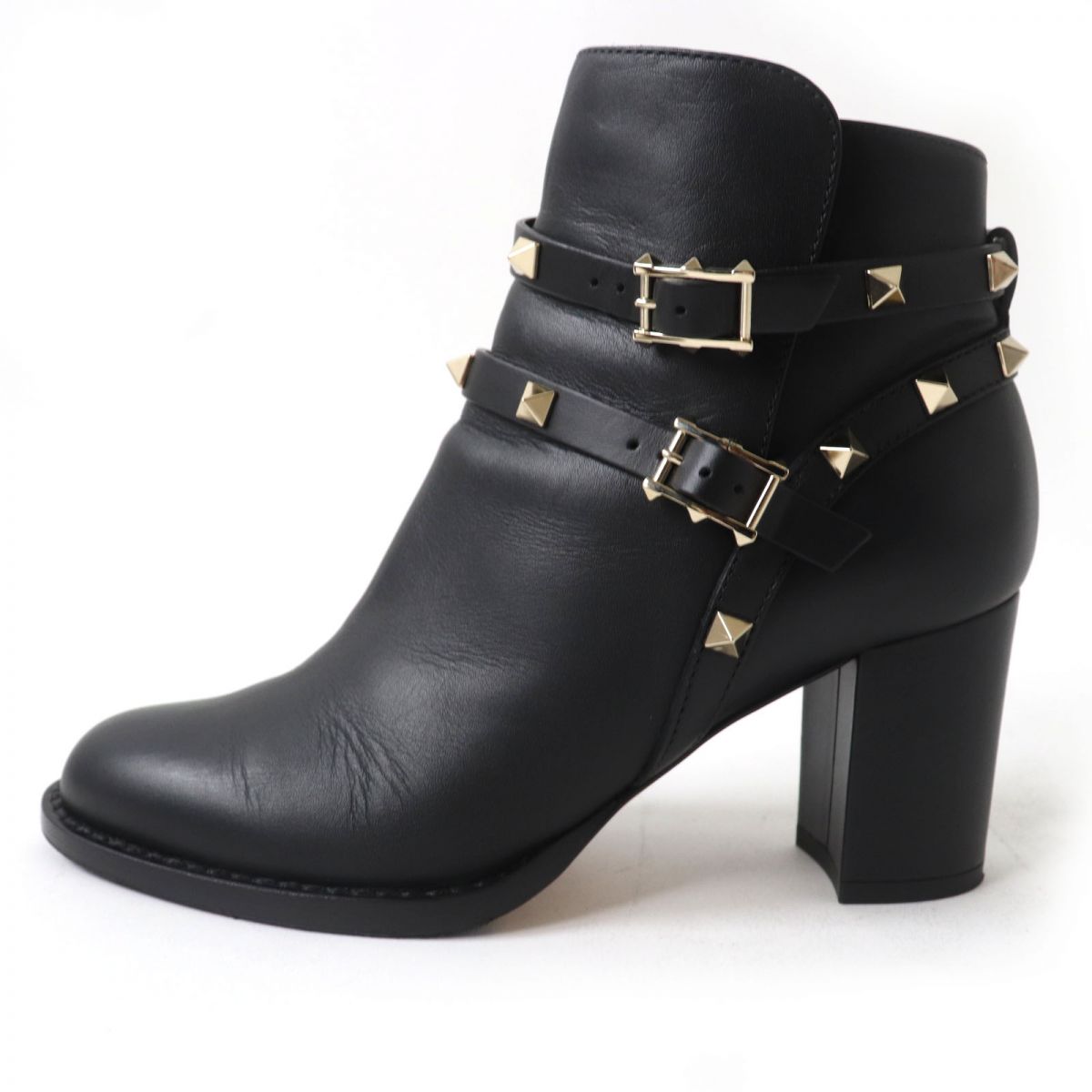 Valentino Rockstud Leather Short Boots Black 36