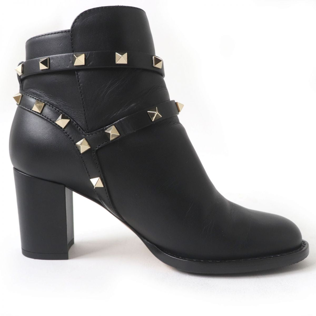 Valentino Rockstud Leather Short Boots Black 36