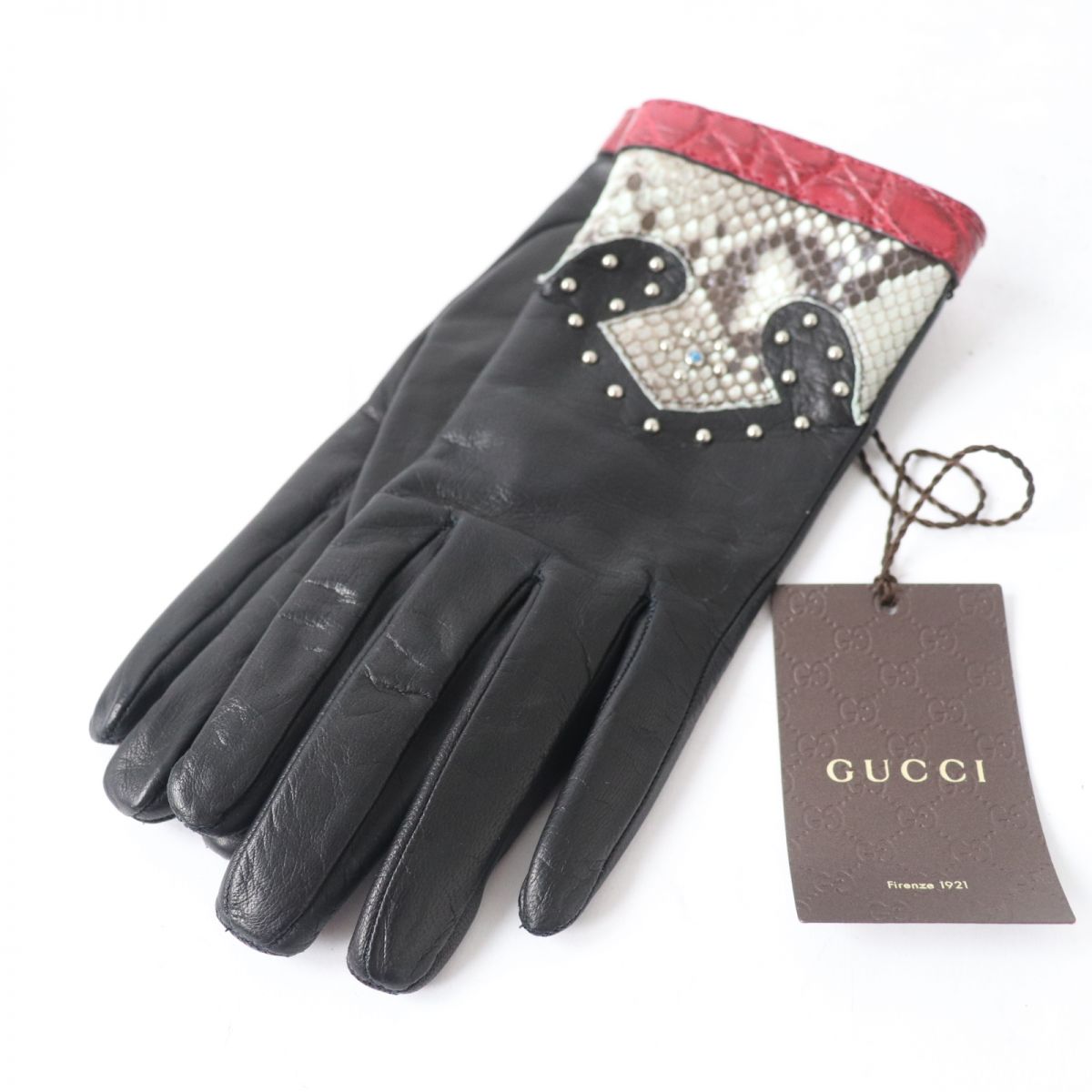 Gucci Crocodile Leather Gloves Black Women's