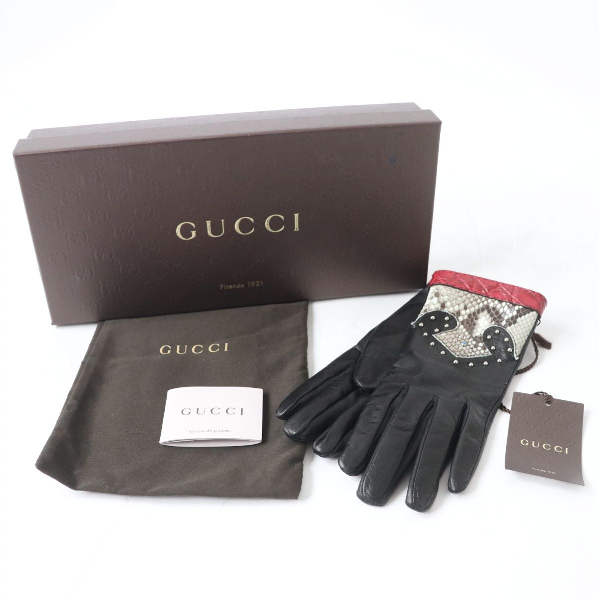 Gucci Crocodile Leather Gloves Black Women's