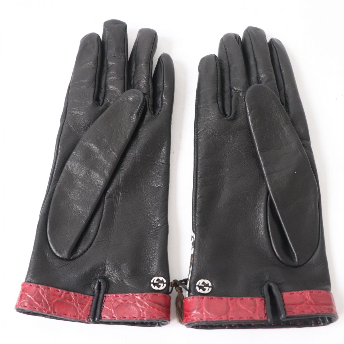 Gucci Crocodile Leather Gloves Black Women's