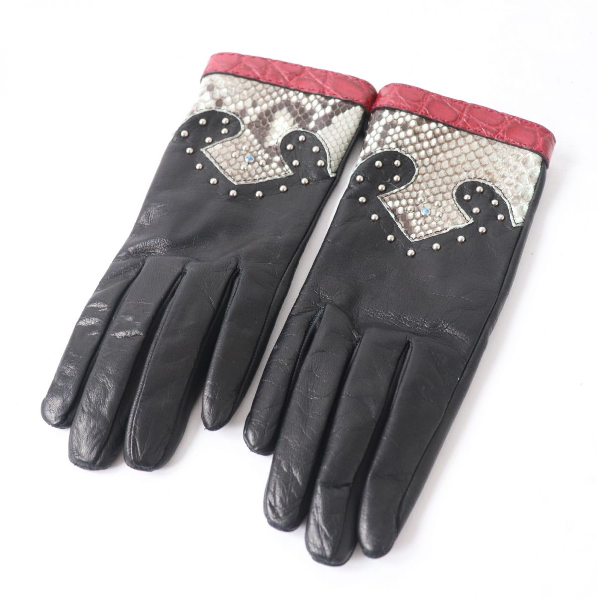 Gucci Crocodile Leather Gloves Black Women's