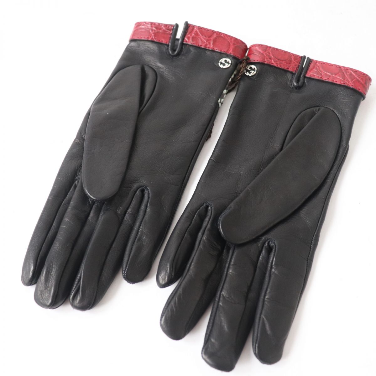 Gucci Crocodile Leather Gloves Black Women's