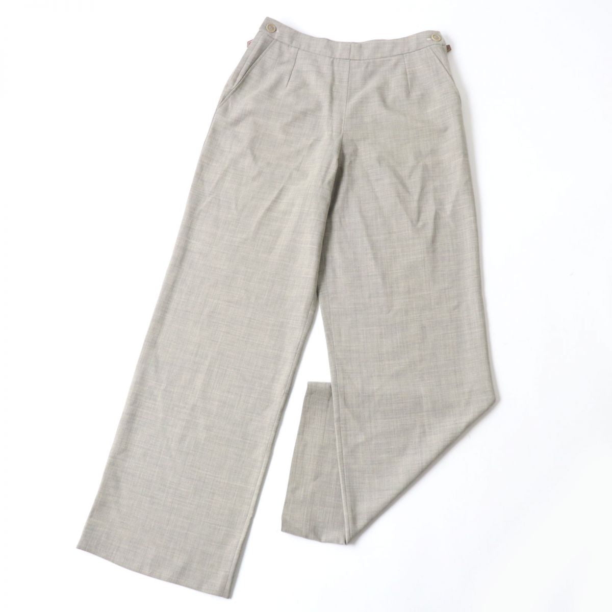 HERMES Vintage Wool Wide Pants Beige Women's