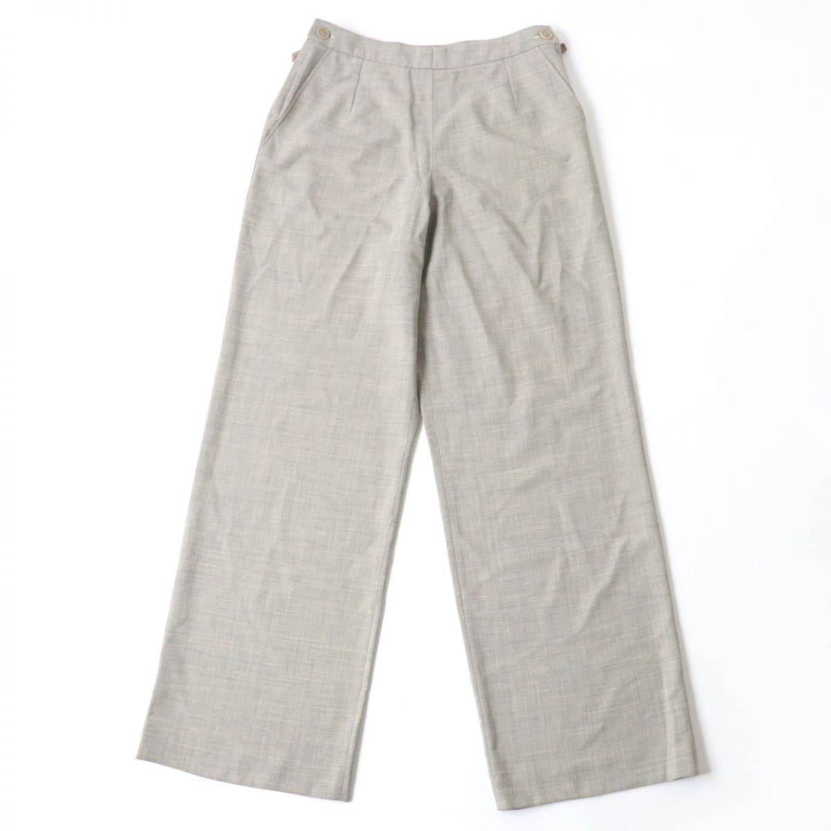 HERMES Vintage Wool Wide Pants Beige Women's