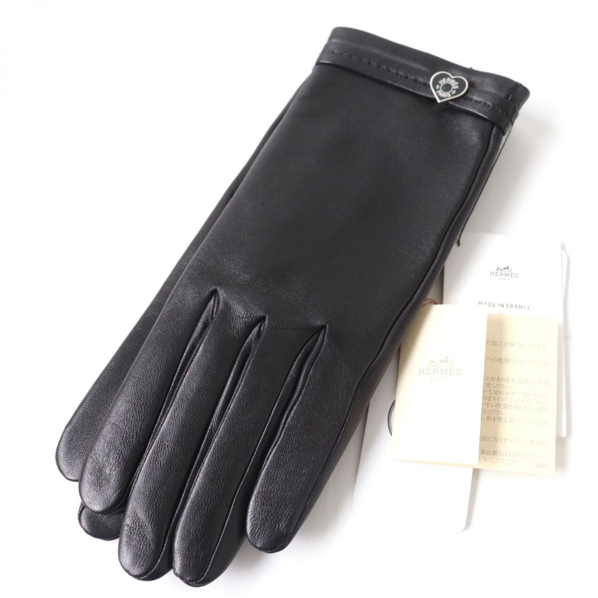 Hermes Lamb Leather Silk Gloves Women Black