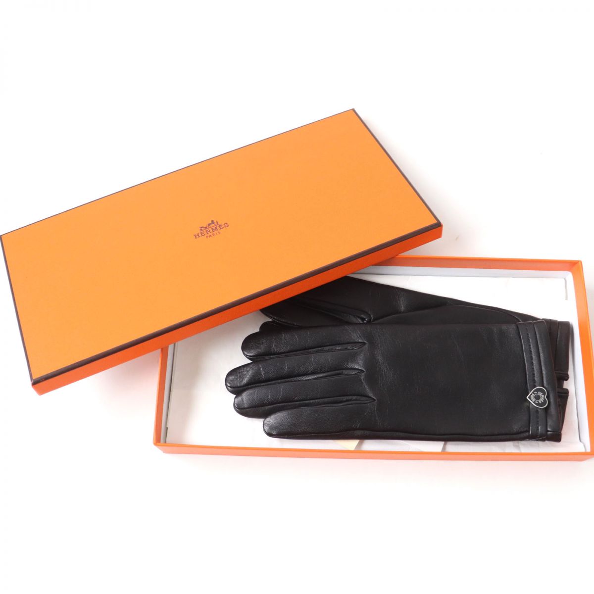 Hermes Lamb Leather Silk Gloves Women Black