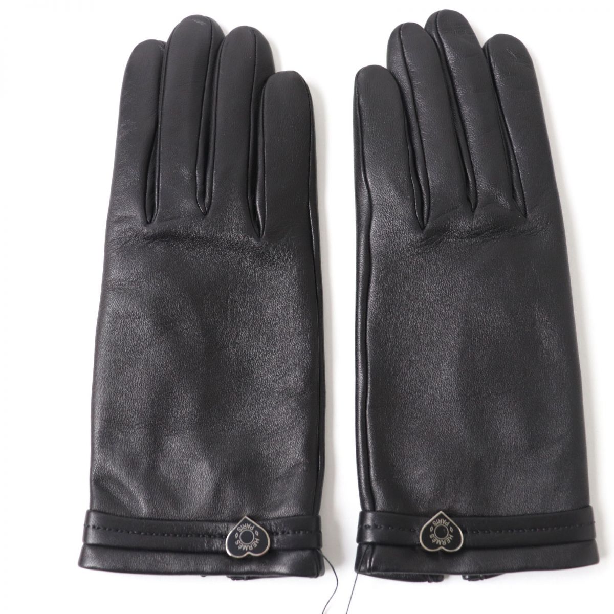 Hermes Lamb Leather Silk Gloves Women Black