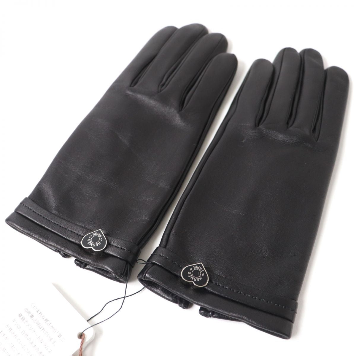 Hermes Lamb Leather Silk Gloves Women Black