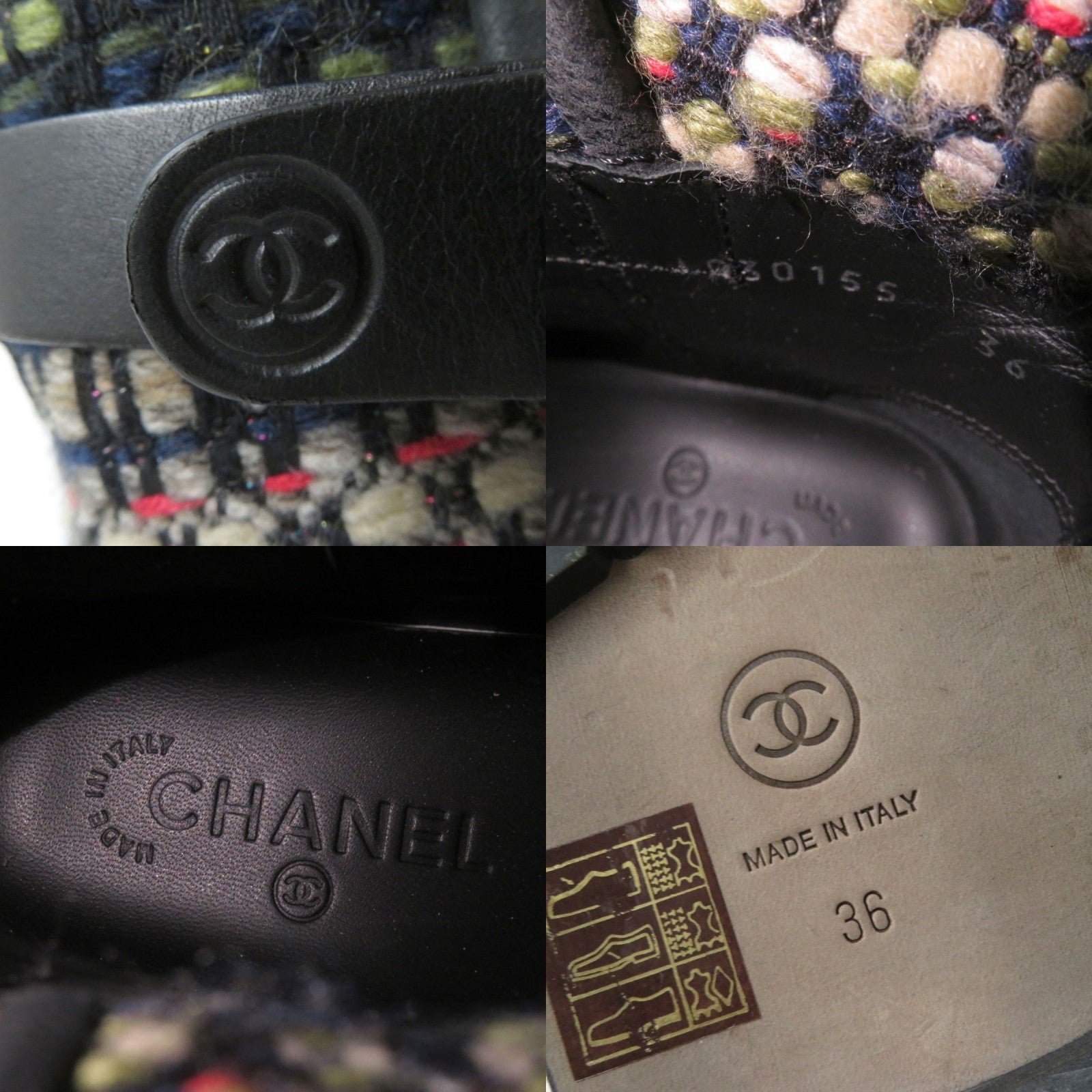 Chanel Tweed Leather Boots Black Multi-Color