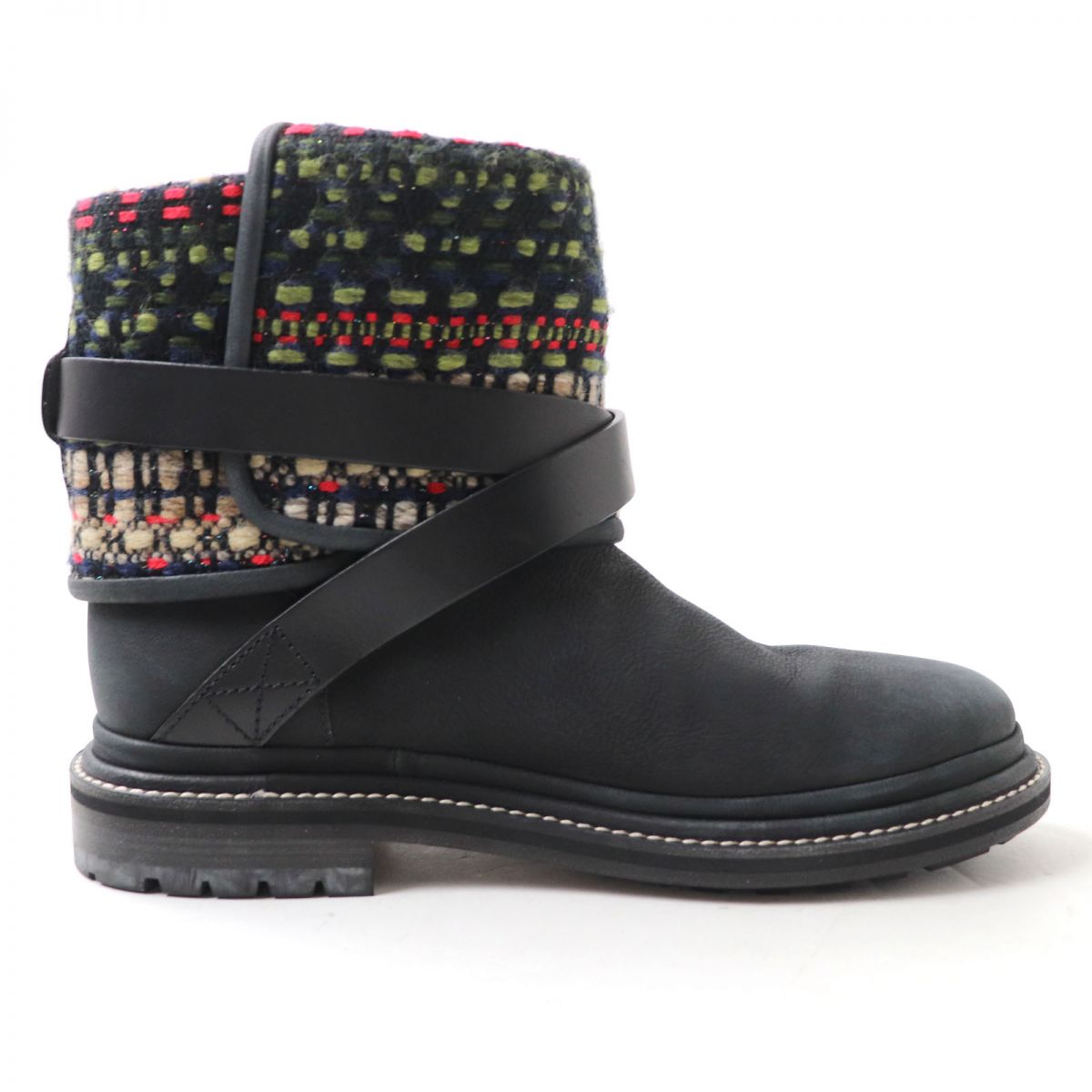 Chanel Tweed Leather Boots Black Multi-Color