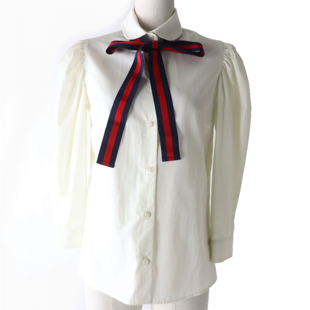 GUCCI 453346 Ribbon Tie Shirt Ivory 38