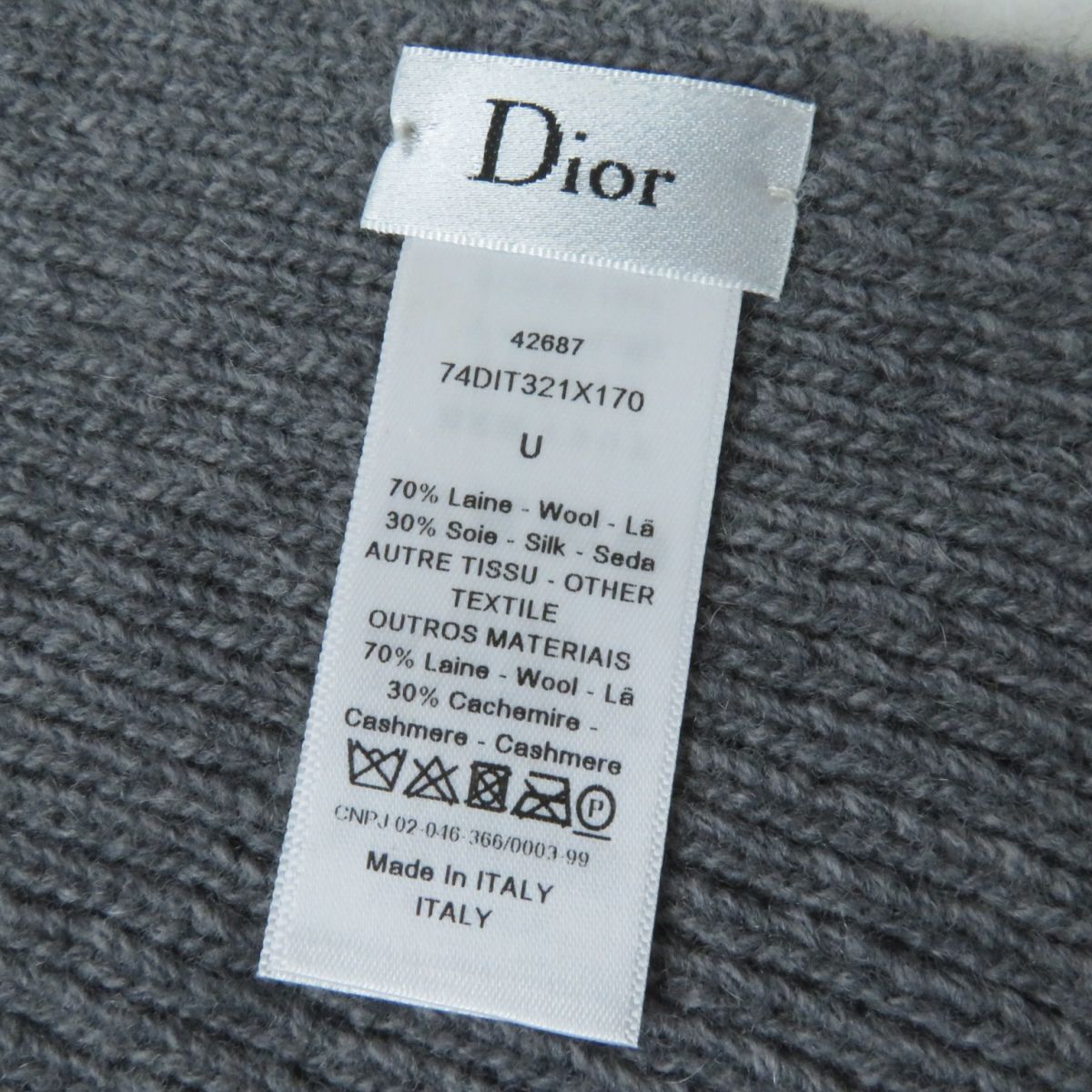 Christian Dior Silk Cashmere Wool Scarf Grey