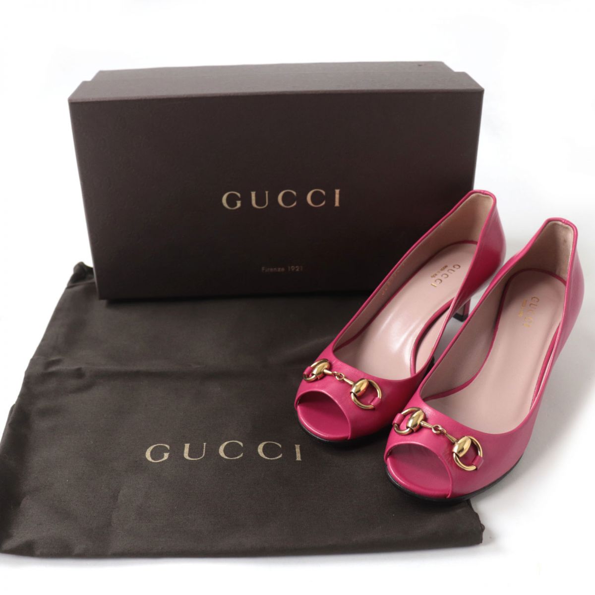 Gucci Horsebit Open Toe Leather Pumps