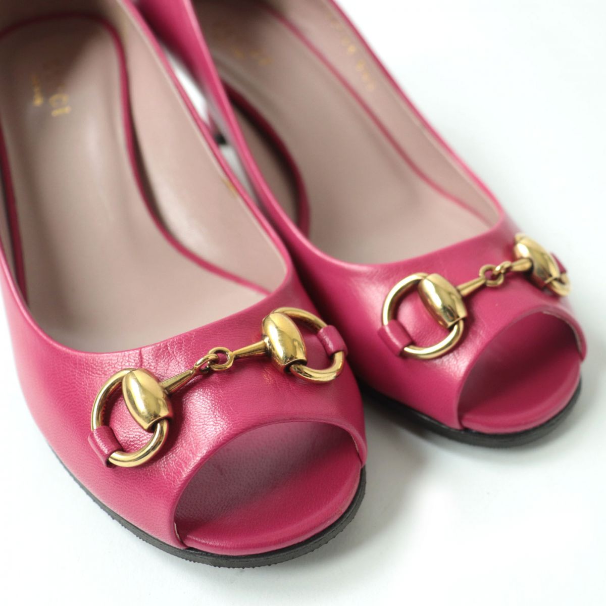 Gucci Horsebit Open Toe Leather Pumps