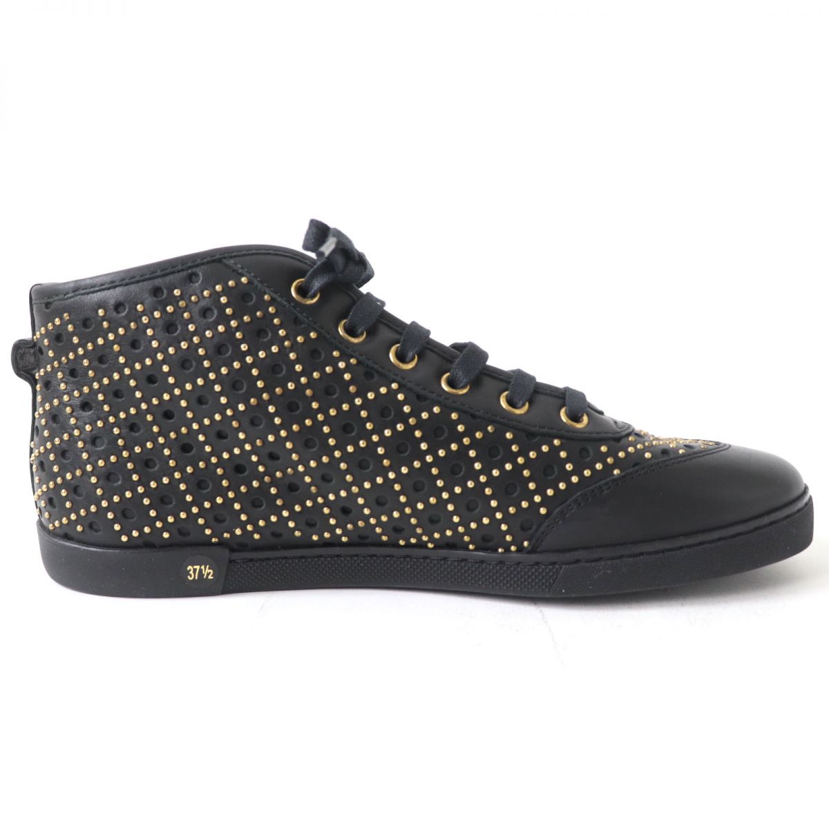 Gucci Diamante Studded Leather Sneakers, Black/Gold