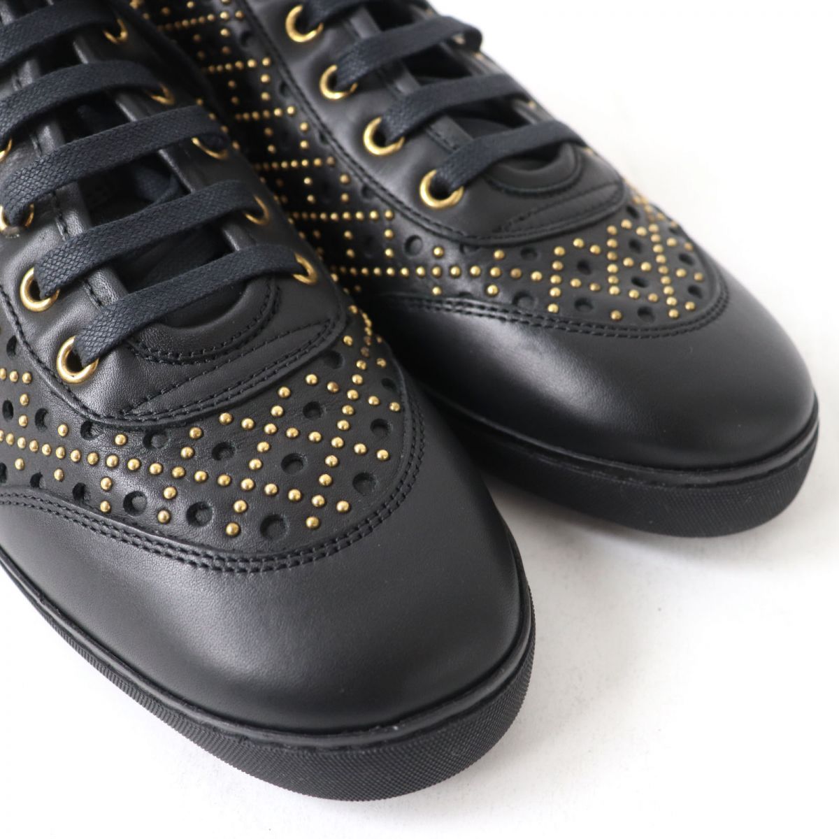 Gucci Diamante Studded Leather Sneakers, Black/Gold