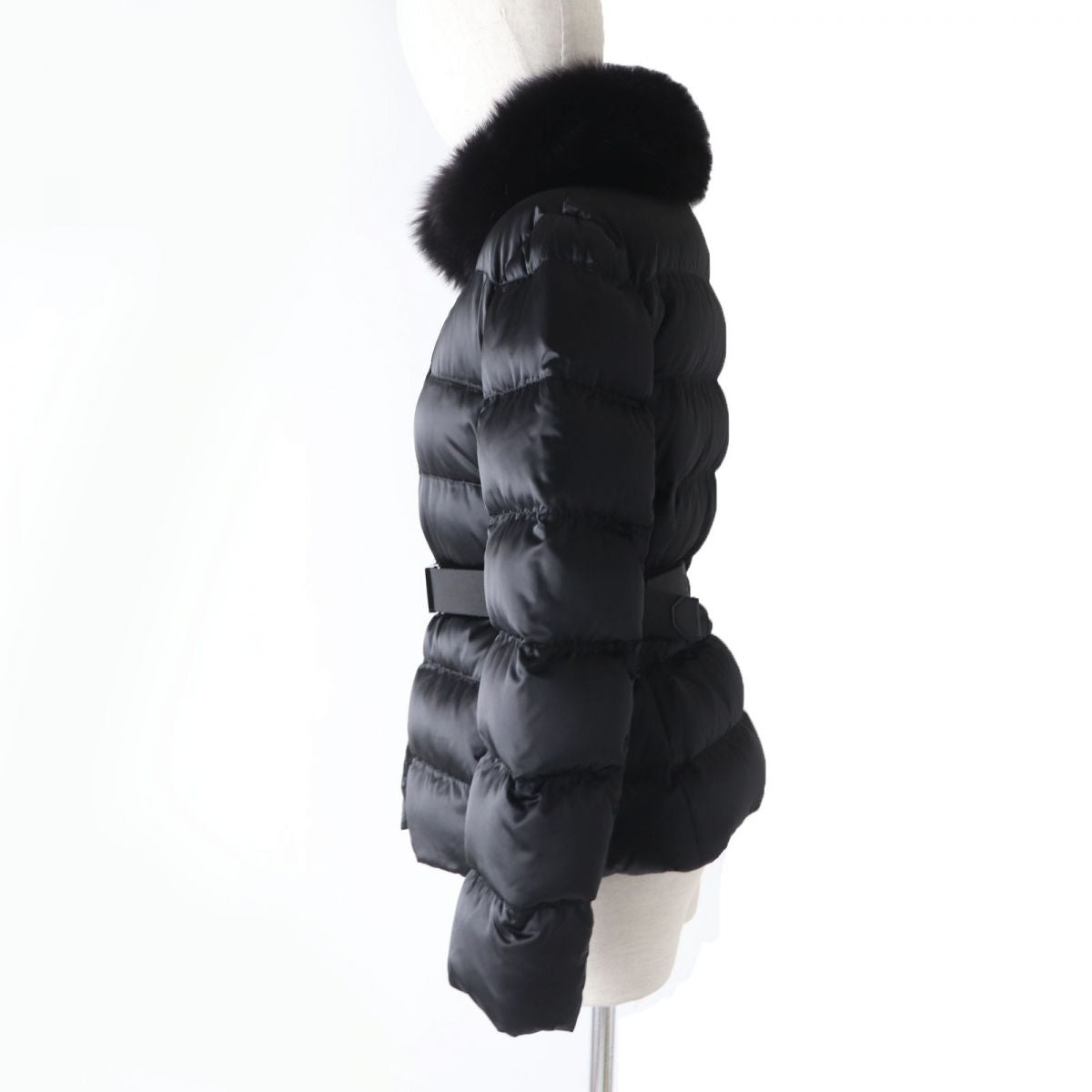 Prada Women's Down Jacket with Fox Fur Collar, Black