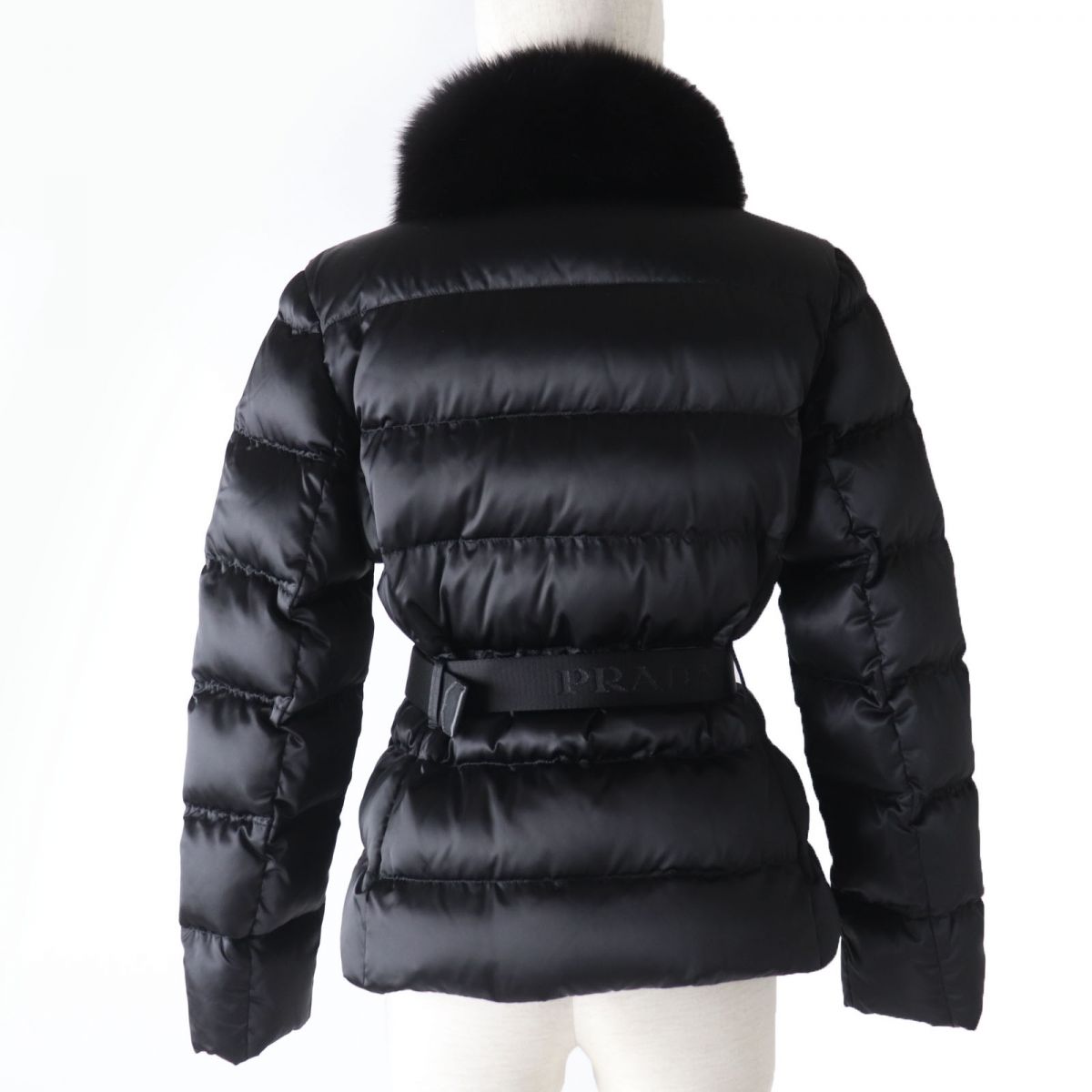 Prada Women's Down Jacket with Fox Fur Collar, Black