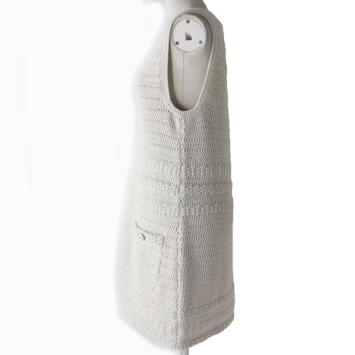 Chanel V-neck Knit Dress Ivory 38