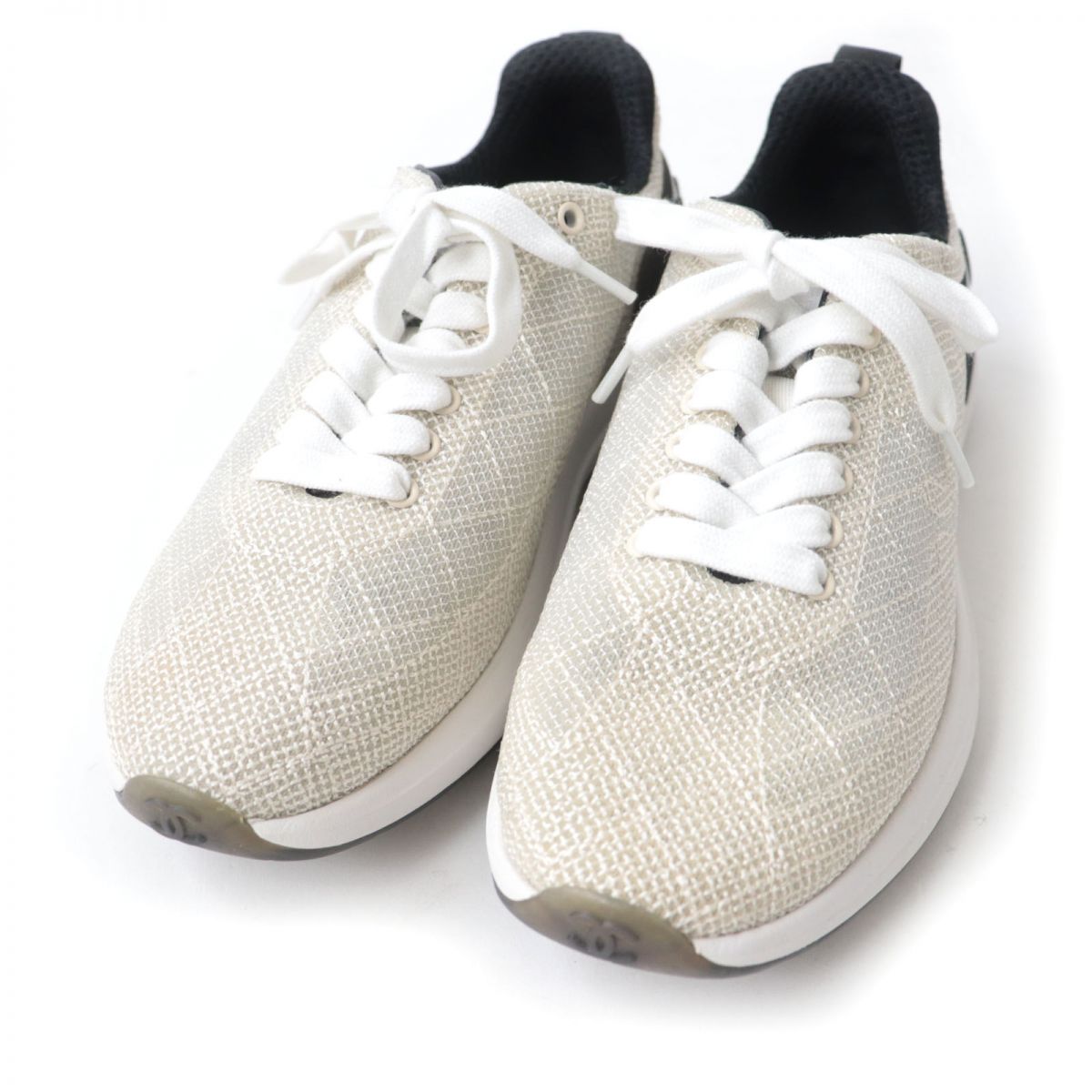 Chanel G37129 Coco Mark Mesh Sneakers Ivory 34