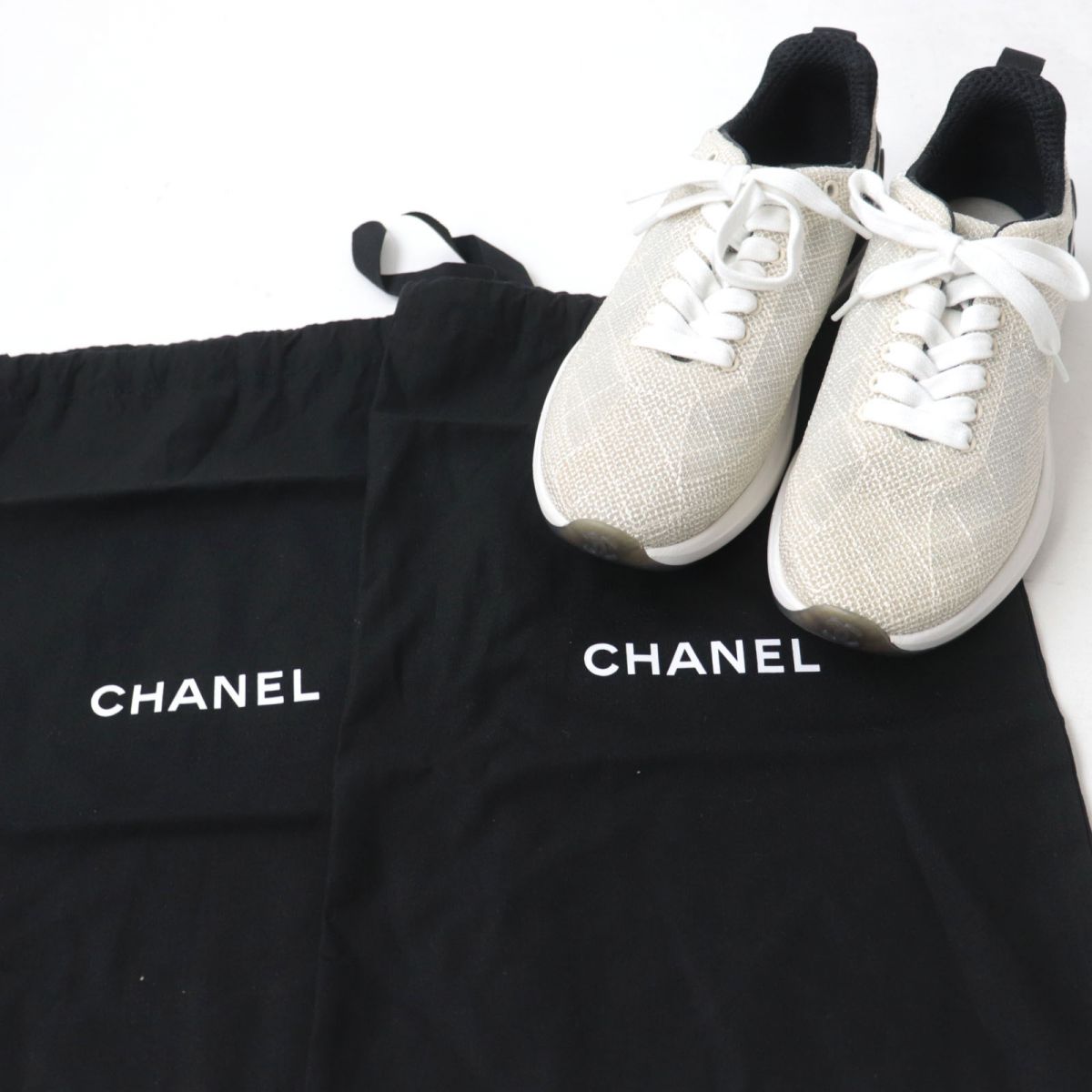 Chanel G37129 Coco Mark Mesh Sneakers Ivory 34