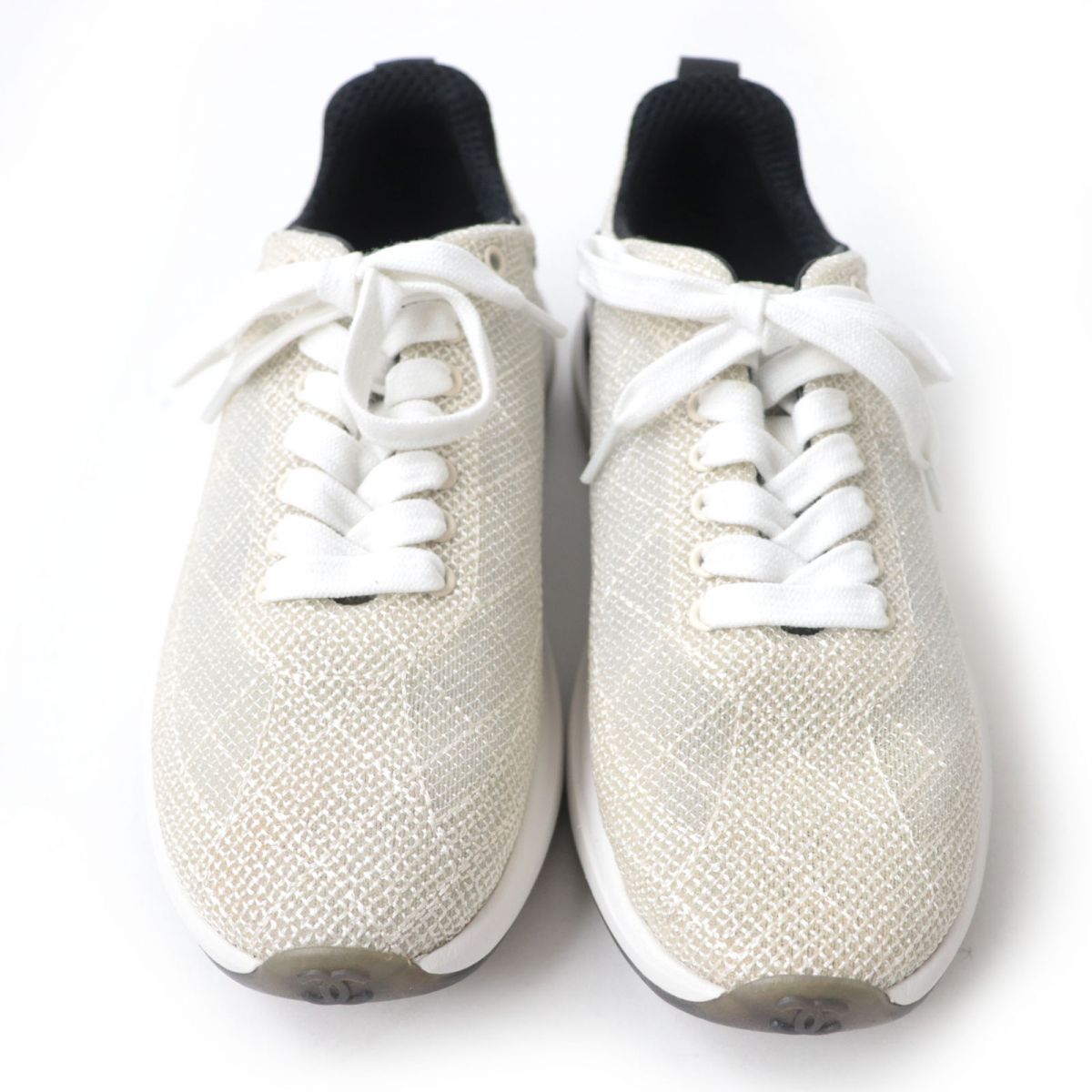 Chanel G37129 Coco Mark Mesh Sneakers Ivory 34